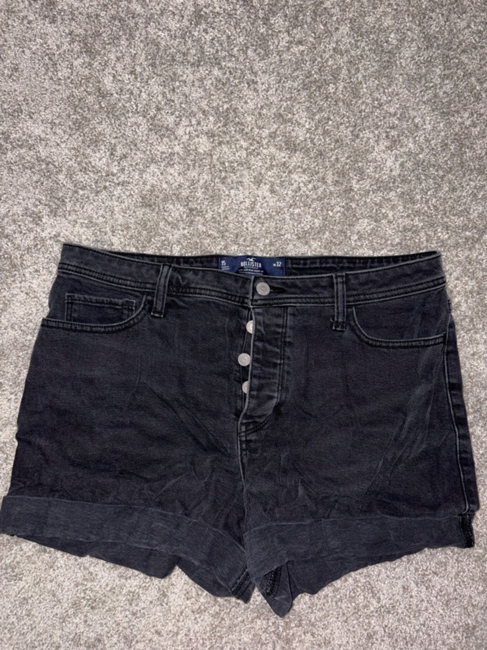 Hollister Black High-Rise Button-Front Denim Shorts